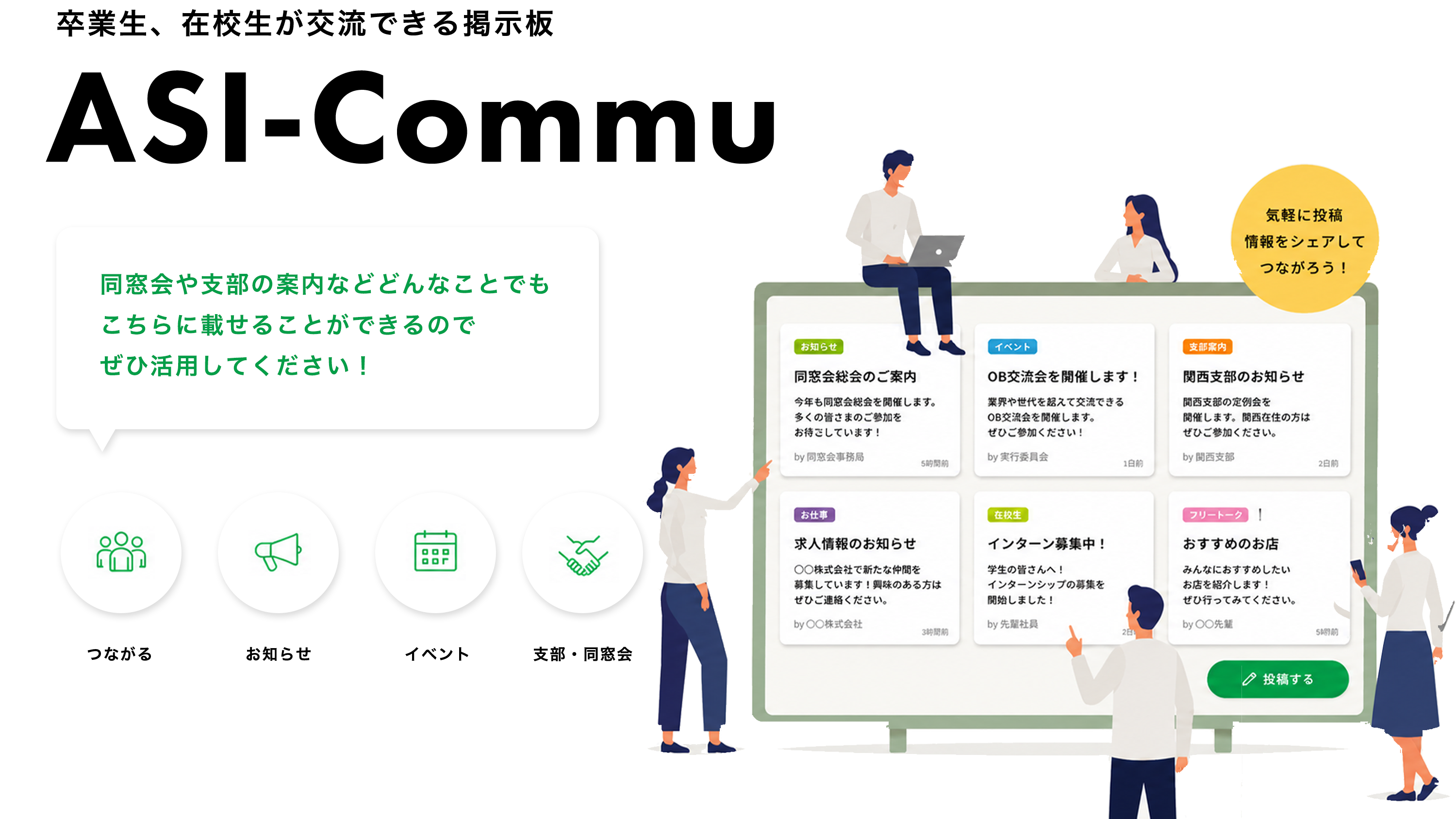 卒業生、在校生が交流できる掲示板